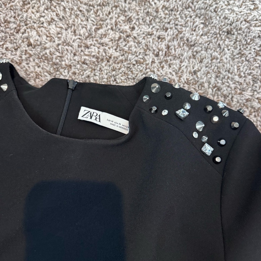 Zara Black Embellished Mock Neck Sheath Dress - Picture 2 of 6
